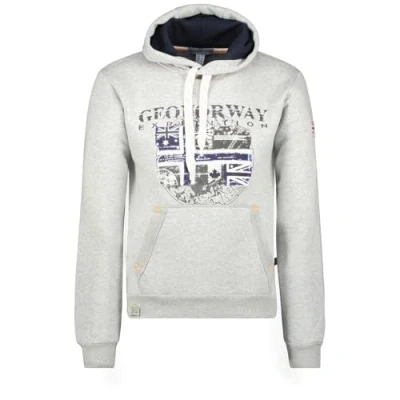 Bild av Geographical Norway Galon huvtröja för herr med känguruficka tröja logotyp varm långärmad vår sommar höst vinter (ljusgrå 2XL), Ljusgrå, XXL