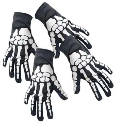 Bild av COM FOUR® 2 par skeletthandskar läskiga skeletthänder i en storlek kostymtillbehör med benmönster för Halloween, Día de Muertos, cosplay spökhänder (2 vuxna 02)