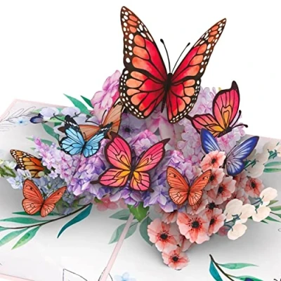 Bild av Papercrush® popup kort fjärilar på blommor 3D födelsedagskort för fru, flickvän och mor (tack, bra bättre, årsdag, pengar gåva) gratulationskort till födelsedag