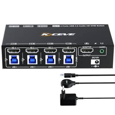 Bild av 8K@60Hz HDMI 2.1 KVM switch 4 PC, YOUTINGHDAV omkopplare portar, EDID emulator, 4K @120Hz port, PC 1 monitor delar mus tangentbord, med Wired Remote