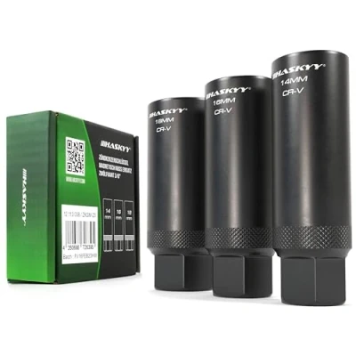 Bild av HASKYY tändstiftsnyckel ljusnyckel glödstift set magnetiskt tolvkant 3/8 tum 14 16 18 mm 3 delar. Hylsnyckel 12 kantsverktyg