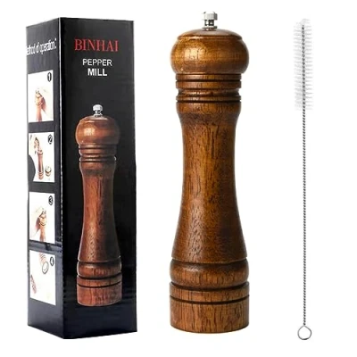 Bild av BINHAI Trä Pepparkvarn, pepparkvarn kit manuella kvarnar solid med starka justerbara keramiska set 20 cm