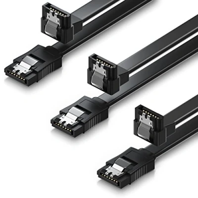 Bild av deleyCON 3x 50cm SATA III Kabel S ATA 3 Datakabel 6 GBit/s Anslutningskabel för Hårddisk SSD Metallklämma 1x Rak 90 L Typ Kontakt Svart