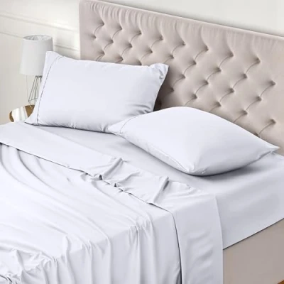 Bild av Utopia Bedding 4 Delat Sänglakanset 160x200 Enkel Skötsel Mjukt Borstat Mikrofibertyg Platt Lakan, Dra på lakan Med 2 Örngott 50x75, Vit
