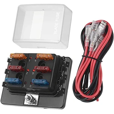 Bild av Jtron bil säkringsbox 12 V 6 vägs blad säkringshållare med kabel LED display ATC/ATO 5A 10 A 15 säkringsuttag för båt marin lastbil (6 sätt)