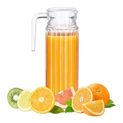 Bild av Relaxdays, klar juicekanna 1 l, gastro, handtag, glas, diskmaskinssäker kanna, vattenkaraff, lock, smal form, standard