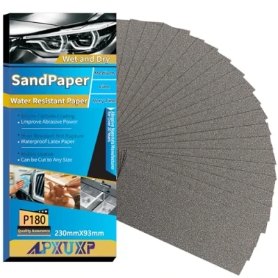 Bild av ALPXUXP Sandpapper 180 korn 30 stycken vått och torrt svart slippapper,Lämplig för slipning polering av bilplåt, fordonsljus、 metall, trä, plast andra materia