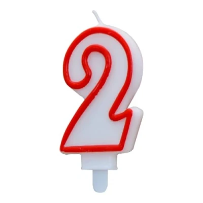 Bild av ALGON 2 års födelsedagsljus vit med röd kant färgglada och festliga designade perfekt för fester