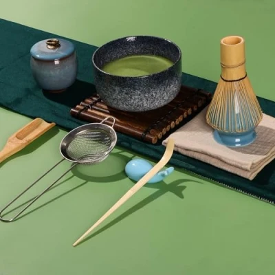 Bild av DiDiDiBirDi Japanskt matcha skålset 9 st, set, vispstativ, bambuskopa (Chashaku), traditionell bambuvisp (Chasen)