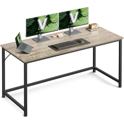 Bild av VASAGLE Skrivbord, datorbord, litet kontorsbord, 140 x 60 75 cm, studie, hemmakontor, enkel montering, stål, industriell design, Greige och svart LWD043B02