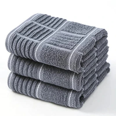 Bild av Anyi kökshanddukar kraftiga absorberande disktrasor med hängande ögla 100% bomull te bar handdukar (16 x 26, set 3, grå)