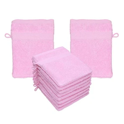 Bild av Betz 10 stycken tvätthandskar Palermo 100% bomull tvättlappar set storlek 16 x 21 cm färg rosa