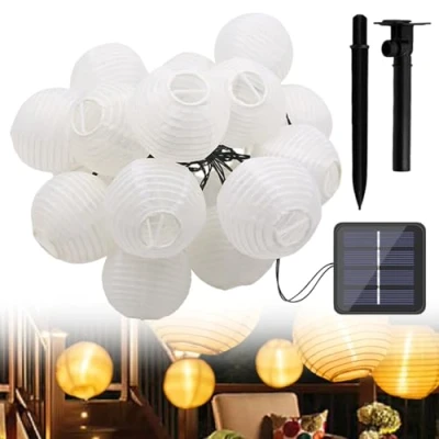 Bild av HOSPAOP Solcellsljusslinga, lampor utomhus, väderbeständig, 12 m, 40 LED, solcellslyktor 8 lägen, solcellsljuskedja, utomhusdekoration för trädgård, balkong, terrass, bröllop, varmvit