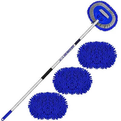 Bild av 160 cm 63 tum biltvättborste med teleskophandtag, husbil, tvättborste, rengöringsset, mikrofiberdukar, bilrengöring, borstset för lastbil, husvagn, KFZ 2 i 1, repfri teleskopborste, mopp, ersättning