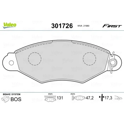 Bild av VALEO 301726 Jeu de plaquettes frein FIRST Essieu avant contact signal d&#039;usure exclu sans tôle anti bruit PEUGEOT: 306 Berline, 3/5 portes