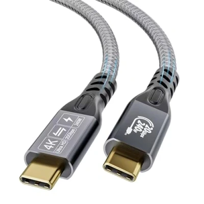 Bild av YIWENTEC USB C kabel till 3.2 hane Gen2 x 2 typ laddningskabel, 20 Gbps dataöverföring, 240 W 48 V/5 A snabbladdningskabel, 4K @ 60Hz videoöverföring (rak, 3M)