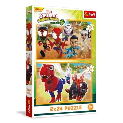 Bild av Trefl pussel 2 i 1: Marvel, Spidey and his Amazing Friends, och dinosaurier x 24 bitar, Set med två för barn från 3 år