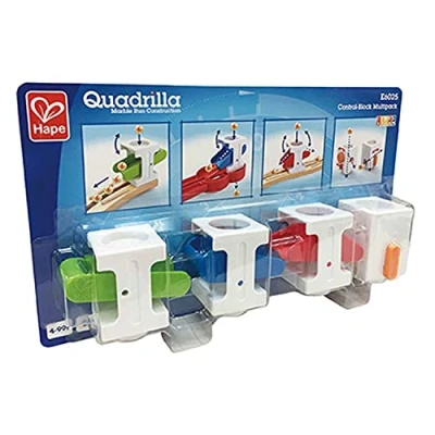 Bild av Hape Quadrilla styrblock set, murmelbana förlängning med 4 olika styrblock, från år