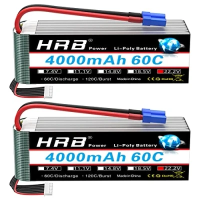 Bild av HRB 6S Lipo batteri 22,2 V 4 000 mAh 60C klass A+ med EC5 kontakt för RC Quadrocopter flygplan helikopter bil båt hobby (2 stycken)
