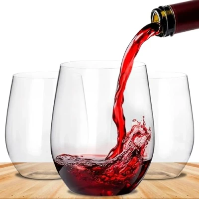 Bild av BEEPOP 355 ml Vino set med 12, lättvikt, okrossbar, återvinningsbar och kristallklar, BPA fri plast stamlösa vinglas