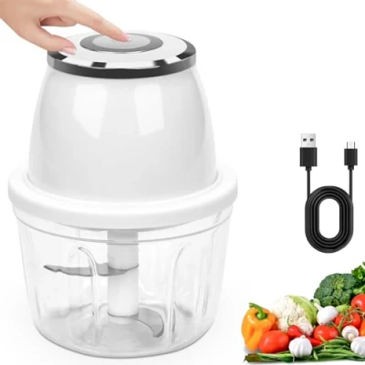 Bild av Elektrisk kökshackare 350 ml, bärbar liten mixer med 3 blad för kött frukt chili lök vitlök vit