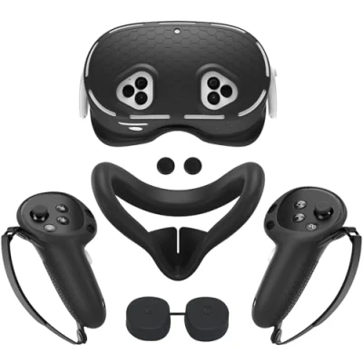 Bild av Silikonskyddssats för Meta Quest 3S ansiktsskydd, kontrollgrepp, VR skal, tillbehör (svart)