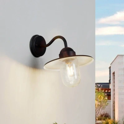 Bild av Lindby Utomhusvägglampa &#039;Filip&#039;met USB aansluiting (modern) i Brun av metaller (1 lamor, E27) vägglampa utomhus, vägglampa, LED utomhuslampa, väggbelysning lampa vägg, hus, terrass &amp; balkong