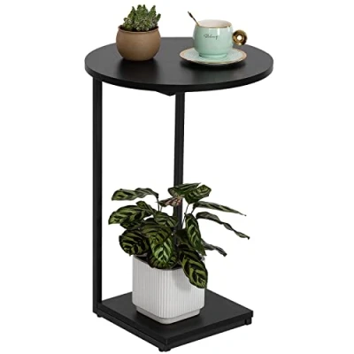 Bild av HDANI Sidobord,Soffbord C form,Runt Nattduksbord,Elegant Litet Soffbord,Vardagsrum Sovrum,Industriell Design, Stålstruktur, Enkel montering,40x40x60CM,Svart