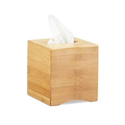 Bild av Relaxdays kvadratiskt kosmetisk vävnadslåda trä, låda bambu, H x B D: 15,5 14,5 cm, natur