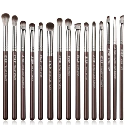 Bild av Jessup ögonmakeupborstar set Professionell 15 st Brun ögonskuggsborste Ögonbrynsconcealer Eyeliner blandningsborste för makeup Premium Syntetisk ögonborsteset, T499