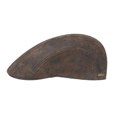 Bild av Stetson Madison Läder Flat Cap Herrar keps läderkeps sommarkeps med skärm, foder Vinter Höst Vår Sommar XXL (62 63 cm) brun