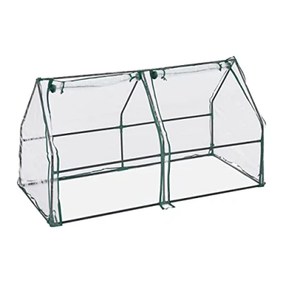Bild av Relaxdays Folietidig rabatt, HxBxD: 90 x 180 cm, 2 dörrar, spetsigt tak, tidig uppfödning, växthus, PVC, transparent