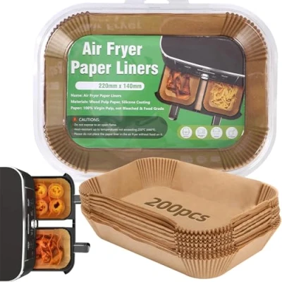Bild av Toaren 200 stycken bakpapper för varmluftsfritös 22 x 14 cm rektangulärt non stick airfryer ninja, kompatibelt med Ninja AF300 EU, AF400 prinsessa, andra Dual Zone Air Fryer