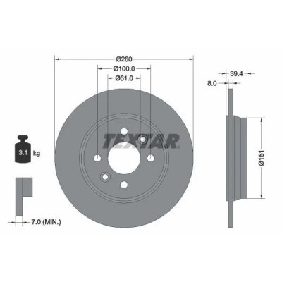 Bild av TEXTAR Disque de frein RENAULT: Clio V 3/5 portes 8mm 04/06 100mm plein revêtu 92347603 440A00868R Disques frein,
