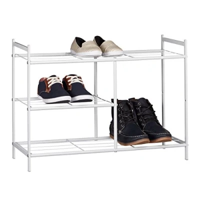 Bild av Relaxdays Rack SANDRA med 3 hyllor, metallförvaring stövelhylla, storlek: 50,5 x 70 26 cm, för 8 par skor, handtag, vit, stål, 20 tum