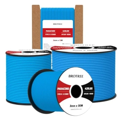Bild av Brotree 3mm Paracord 425 15M 100% Nylonrep 3 Trådar Sladd Typ II för Utomhus, Hundkoppel, DIY, Hantverk 192kg Brottlast (Blå)