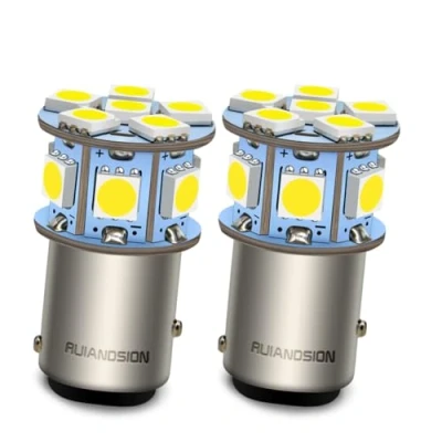 Bild av Ruiandsion 2 st 1157 BAY15D LED lampa 6 V superljus 5050 12SMD chip set 000 K vit ersättning för backup omvänt ljus, bakljus, icke polaritet