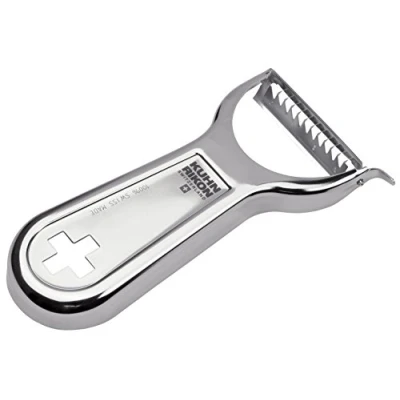 Bild av Kuhn Rikon Swiss Metallic Julienne Peeler, grönsaksskalare. Grönsaksskalare i rostfritt stål. Potatisskalare för kök. Hastighetsskalare. Äppelskalare 3 års garanti köksartiklar från