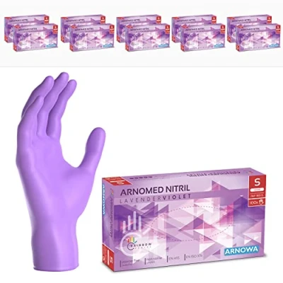 Bild av ARNOMED engångshandskar lila, nitrilhandskar S, med 1000 st, puderfria, latexfria gummihandskar, finns i XS, M, L &amp; XL