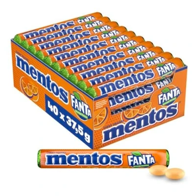 Bild av Mentos fanta Dragees, fruktbonbons med original smak, tugggodis fruktig apelsin lemonadsmak, multipack (40 rullar à 37,5 g)