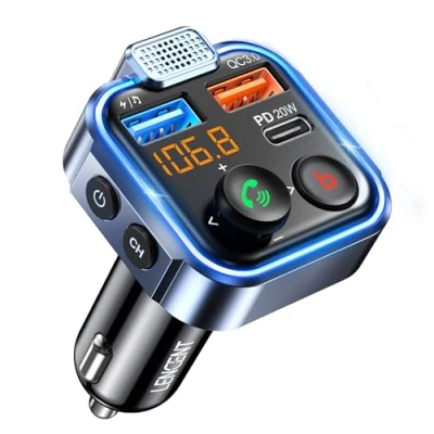 Bild av LENCENT Bluetooth V5.3 FM Sändare för Bil, 38W Snabb Laddning Car Trådlös med PD Typ C 20W + QC3.0 18W Billaddare, Handsfree Samtal, 360 HiFi bass, Adapter Bilradioadapter