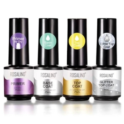 Bild av ROSALIND Base Coat Top UV Nail Polish Set,Base och Primer Glitter Coat, Soak Off UV/LED Gel Set