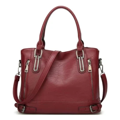 Bild av VINBAGGE damer läderhandväska designer topphandtag väska vintage tygväska crossbody axelväska mode koppling för kvinnor, A vinröd röd, M, Bärkassar