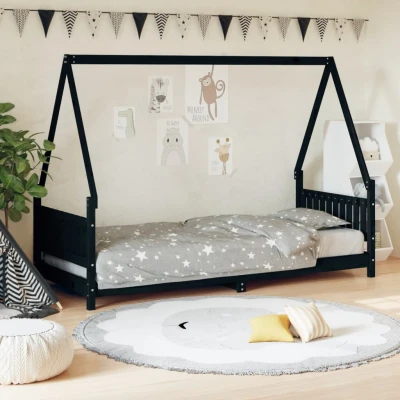 Bild av VidaXl Sängram För Barnsäng 80X200 Cm Svart Massiv Furu