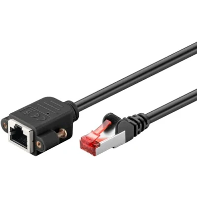 Bild av goobay 65636 CAT6 (CU) S/FTP (PiMF)/CAT 6 förlängningskabel för Ethernet kabel/RJ45 kontakt med monteringstejp/250 MHz/0,5 m, svart.
