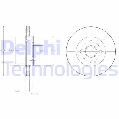 Bild av DELPHI BG4213 Disque de frein 254 22 4 ventilé huilé non traité sans roulement roue, bague ABS DAIHATSU: Sirion II, Materia, SUBARU: JUSTY