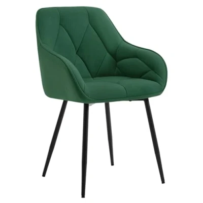 Bild av Woltu Matrumsstol, köksstol, stol för matsal, vardagsrum, ergonomisk fåtölj, armstödsstol, stoppstol, sammet, metallben, mörkgrön, EZS02dgn 1