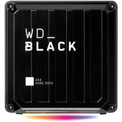 Bild av WD_BLACK D50 Game Dock. 2x Thunderbolt 3 ports, DisplayPort 1.4, USB C &amp; 3x A, Audio In/Out, Gigabit Ethernet; customizable RGB lighting
