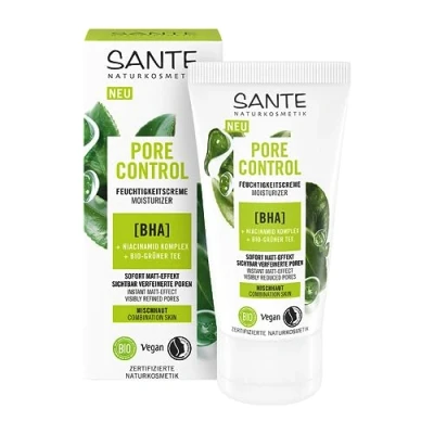 Bild av SANTE Naturkosmetik Pore Control BHA fuktkräm, med matt ekologiskt grönt te, &amp; niacinamid komplex, vegansk dagkräm för blandhud, porförfinande ansiktsvård, 50 ml