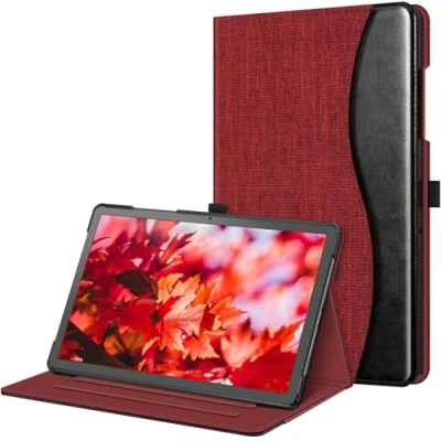Bild av Fintie fodral för Samsung Galaxy Tab A9 Plus 11 tum 2023, multivinkel folio skyddande dokumentfack och automatisk sömn/väckningsfunktion surfplatta SM X210/X216/X218, vinröd